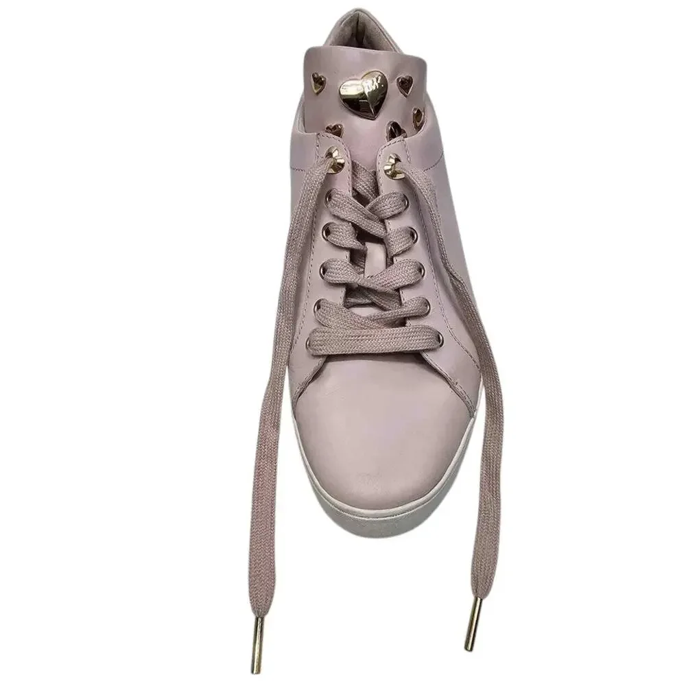 MICHAEL KORS Mindy Leather Sneakers w Applicated Hearts 9 M Light Pink Lace up